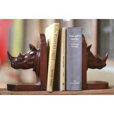 Rhino Guardian Bookends Pair (2) Hand Carved Cedar Wood NOVICA West Africa   362413365631